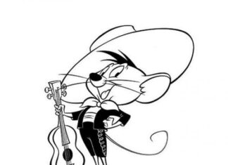 Kolorowanka Speedy Gonzales gra na gitarze do druku