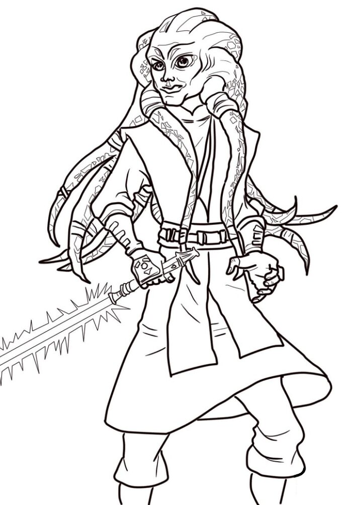 Kolorowanka Kit Fisto i świetlny miecz Star wars