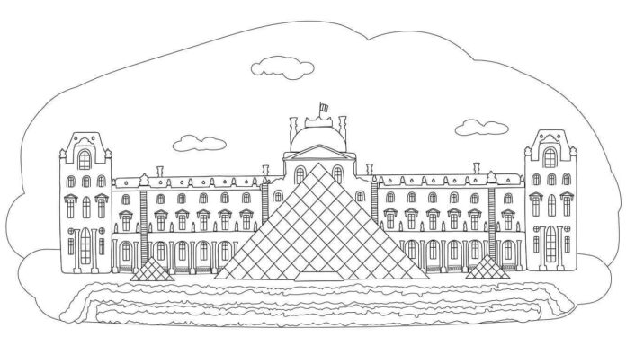 Kolorowanka Luwr Muzeum Paryż do druku