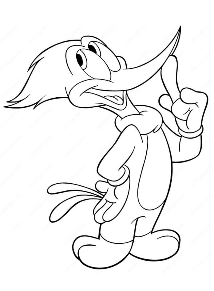 Kolorowanka Zamyślony Woody Woodpecker do druku