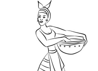 Afrykańska kobieta z miską kolorowanka afrykańska kobieta z miską