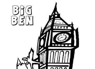 kolorowanka angielski autobus koło wieży Big Ben