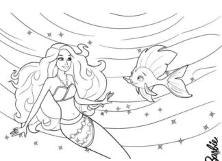 Barbie syrenka z rybą kolorowanka barbie syrenka z rybą