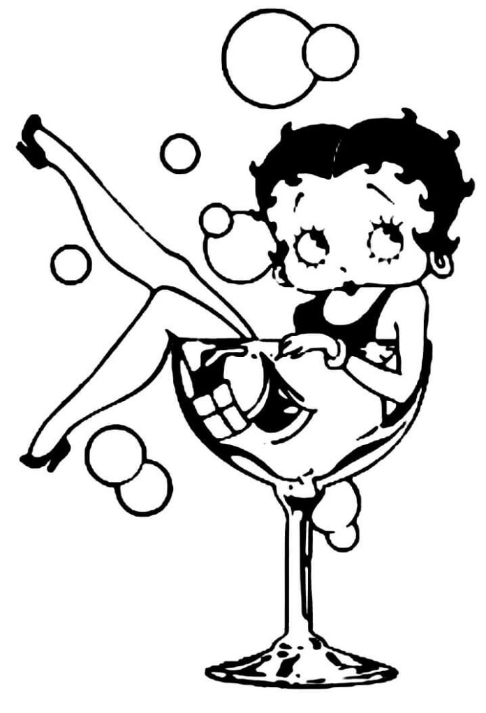 kolorowanka betty boop w kieliszku do wina do druku dla dziewczyn