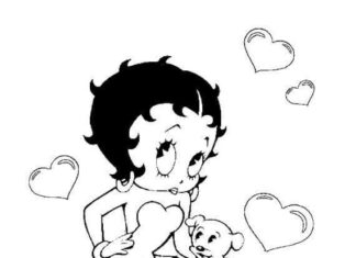 Betty Boop z sercami i pupilem kolorowanka betty boop z sercami i pupilem