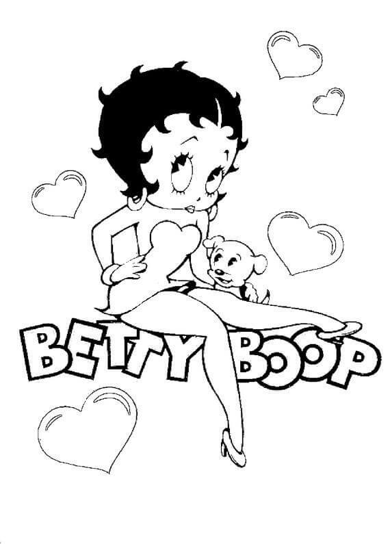 kolorowanka betty boop z sercami i pupilem