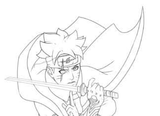 kolorowanka bohater z mieczem bajka Boruto