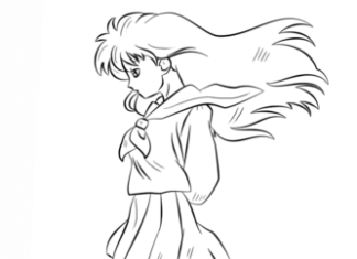 kolorowanka bohaterka w spódnicy z bajki inuyasha