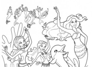 Bohaterowie bajki syrenka Barbie tańczą kolorowanka bohaterowie bajki barbie syrenka tańczą