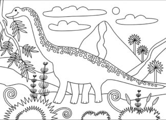 kolorowanka brachiosaur w górskiej krainie