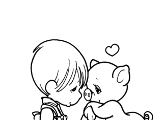 Chłopak bawi się ze świnią kolorowanka chłopak bawi się ze świnią