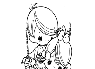 Chłopak huśta dziewczynę w bajce Precious Moments kolorowanka chłopak huśta dziewczyne w bajce precious moments