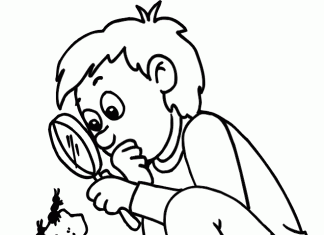 kolorowanka chłopiec obserwujący mrowisko