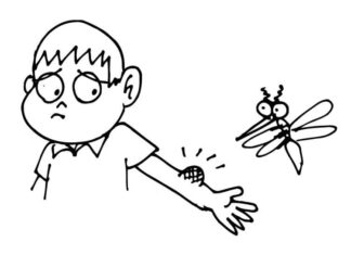 kolorowanka chłopiec ugryziony przez komara