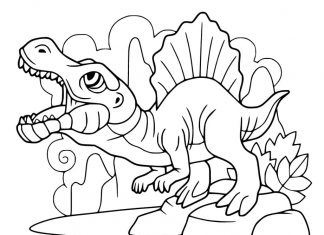 kolorowanka dinozaur chowa sie za krzakami