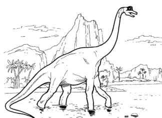 kolorowanka dinozaur przemierzający krainę