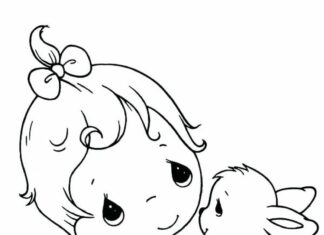 Dziewczynka bawi się z pupilem w bajce precious moments kolorowanka dziewczynka bawi się z pupilem w bajce precious moments