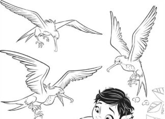 kolorowanka dziewczynka odgania ptaki w bajce Moana