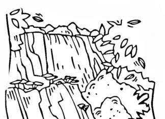 Dziki leśny wodospad kolorowanka dziki leśny wodospad do druku