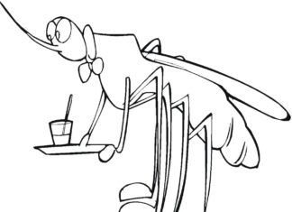 kolorowanka elegencki owad niosący tacę z napojem