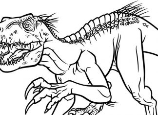 kolorowanka indoraptor patrzy na swoją ofiarę