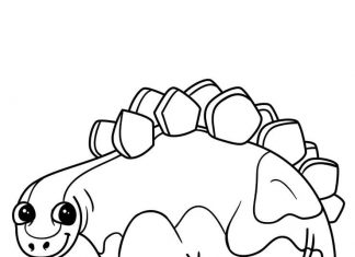 kolorowanka mały dinozaur trzymający kwiatka w paszczy