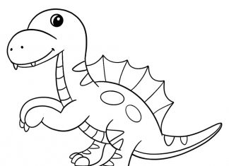 kolorowanka mały dinozaurek z przypominającym smoczym grzbietem
