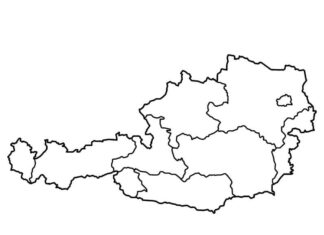 kolorowanka mapa Austrii do druku dla dzieci