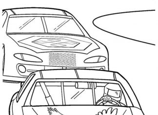 kolorowanka nascar wyścig dwóch samochodów