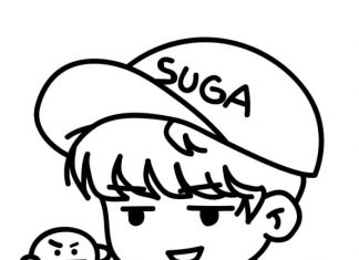 Postać Bt21 z bajki w czapce kolorowanka postać BT21 z bajki w czapce dla dzieci