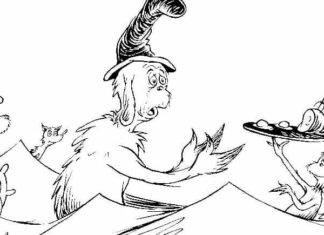 kolorowanka postać bajki green eggs and ham podaje jedzenie