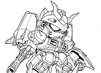 Postać robot z pistoletem w bajce Gundam kolorowanka postać robot z pistoletem w bajce Gundam