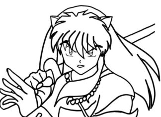 kolorowanka postać wymachuje mieczem bajka inuyasha