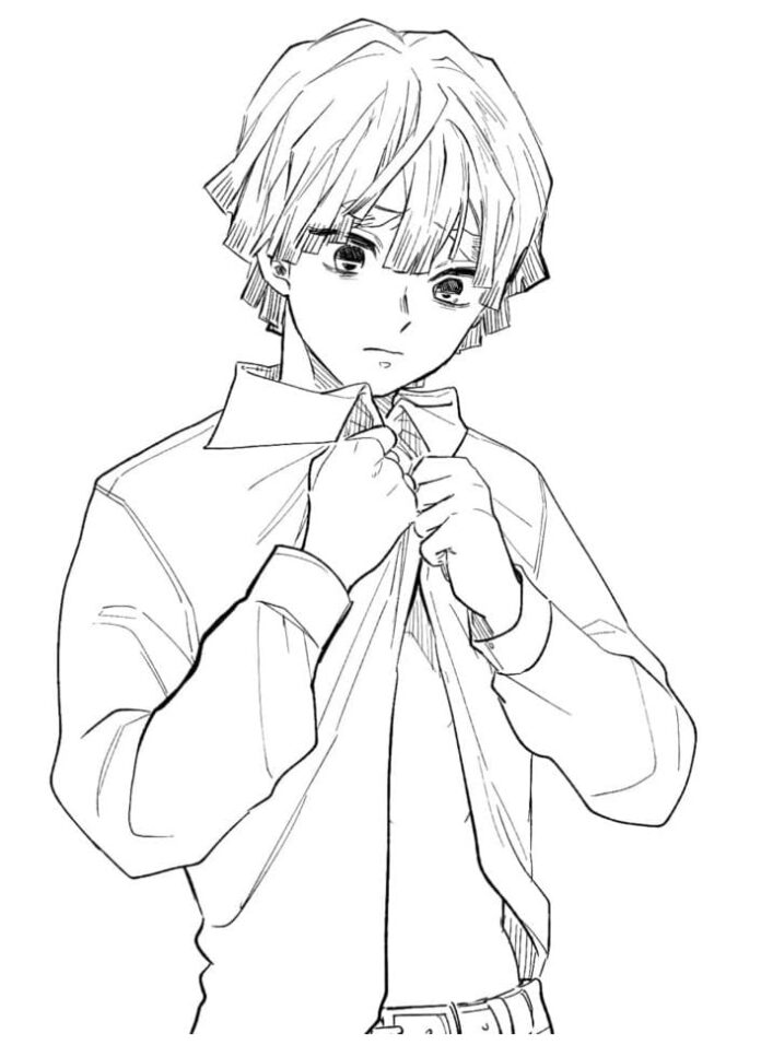 kolorowanka postać z koszulą w bajce zenitsu