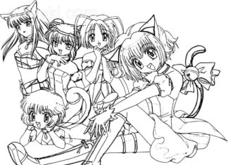 Siedzące dziewczyny z bajki Tokyo Mew Mew kolorowanka siedzące dziewczyny z bajki tokyo mew mew
