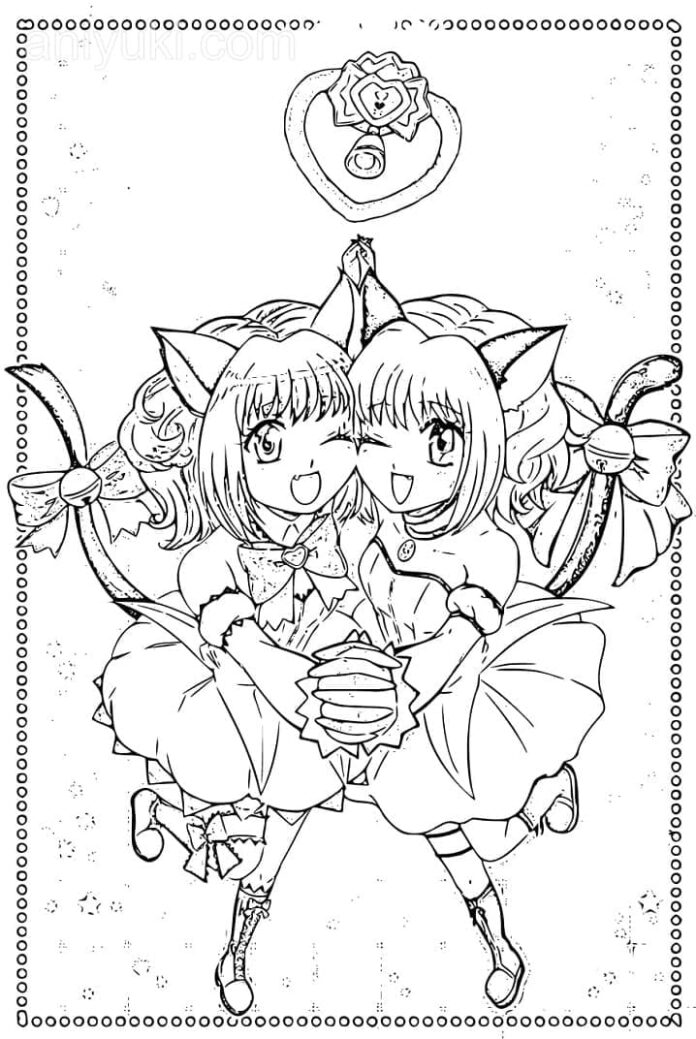 kolorowanka tańczące postacie w bajce tokyo mew mew