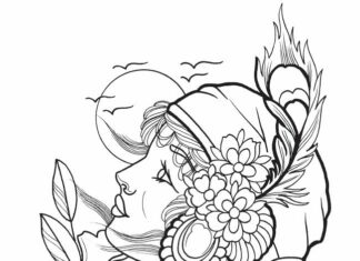 Tatuaż twarz ozdobiona kwiatami kolorowanka tatuaż twarz ozdobiona kwiatami