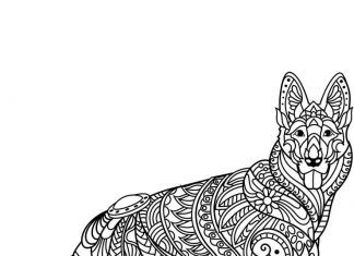 kolorowanka zadowolony owczarek niemiecki mozaika