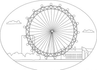 Diabelski młyn London Eye w Londynie Kolorowanka Diabelki młyn London Eye w Londynie do druku