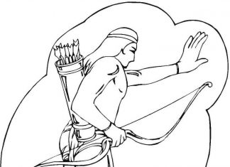 Indianin strzela z łuku kolorowanka Indianin strzela z łuku