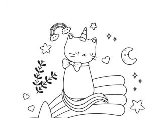 Kot Jednorożec na gwiazdce kolorowanka Kot Jednorożec na gwiazdce
