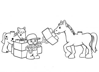 kolorowanka Lego duplo karmienie konia