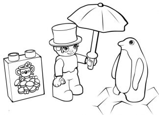 kolorowanka Lego duplo pingwin z ludzikiem