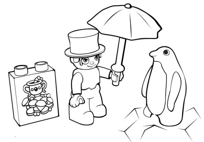 kolorowanka Lego duplo pingwin z ludzikiem