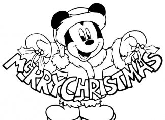 Myszka Miki trzyma napis Marry christmas