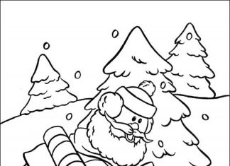 kolorowanka Rudolf ścina drzewo z dziadkiem do druku