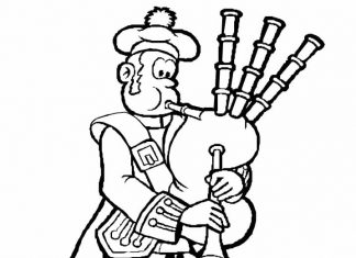 Szkocki grajek kolorowanka Szkocki grajek do druku