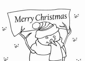 Bałwan z kartką Marry Christmas kolorowanka bałwan z kartką Marry Christmas do druku