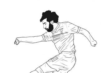 kolorowanka ćwiczenia w piłkę nożną z Mohamed Salah dla chłopców do druku