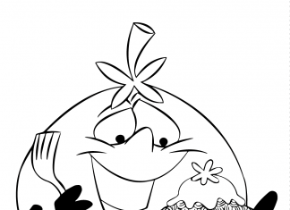 kolorowanka czerwony pomidor z posiłkiem do druku